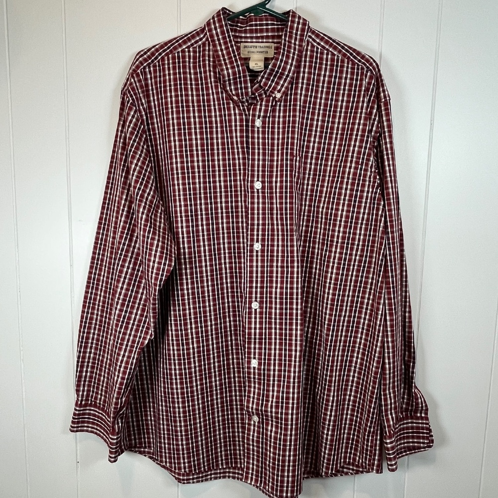 Duluth Trading Co Wrinklefighter LS Burgundy Plaid Shirt Men’s XL 100% Cotton